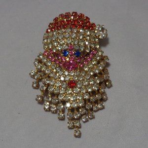 Rhinestone Christmas Santa Pin Brooch Goldtone Setting